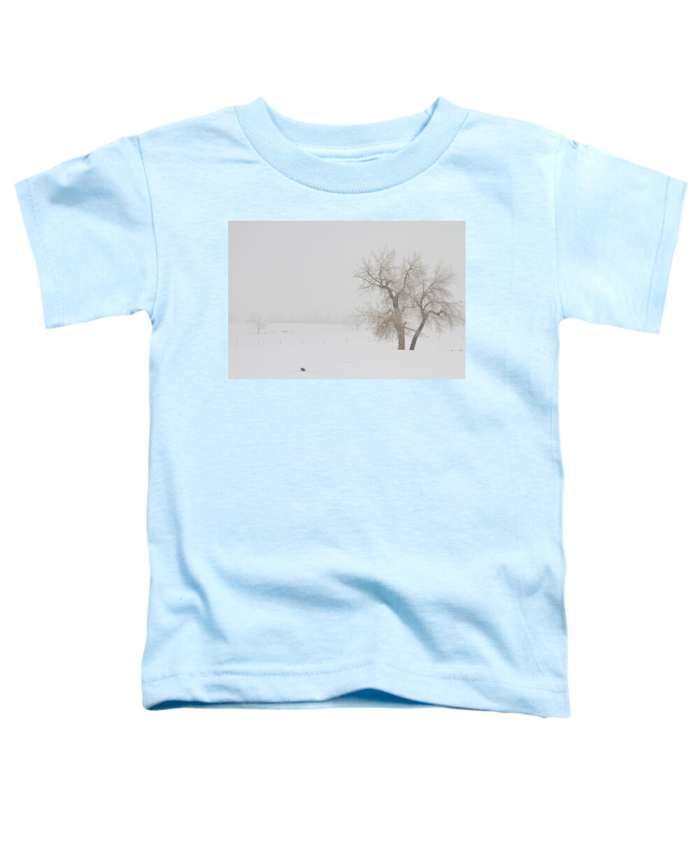 Snow Toddler T-Shirt featuring the photograph Tree Snow Fog and The Prairie Dog by James BO Insogna