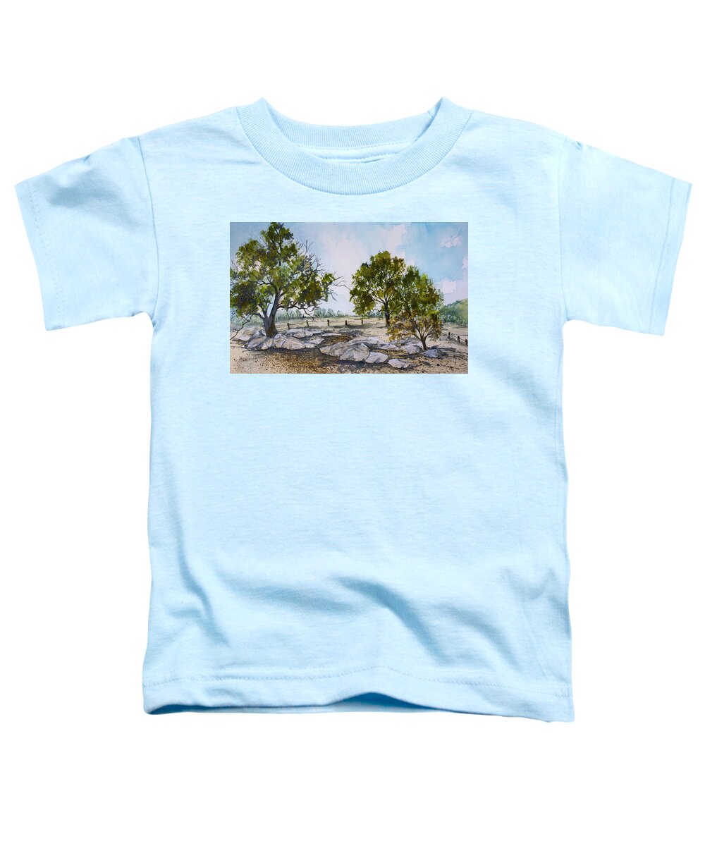 Landscape Toddler T-Shirt featuring the painting Trees and Rocks by Virginia McLaren