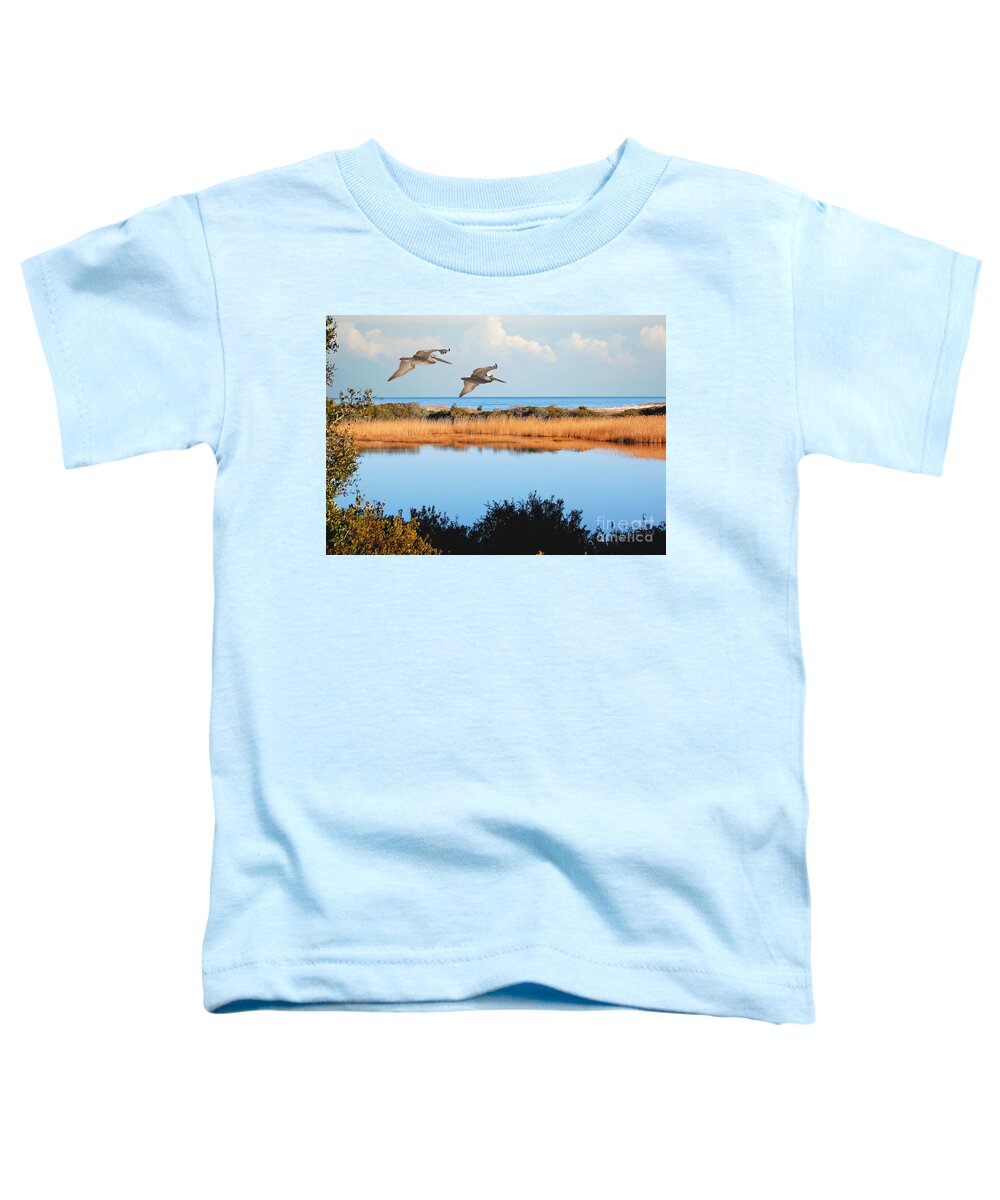 Pelicans Toddler T-Shirt featuring the photograph Where The Marsh Meets The Atlantic by Kathy Baccari
