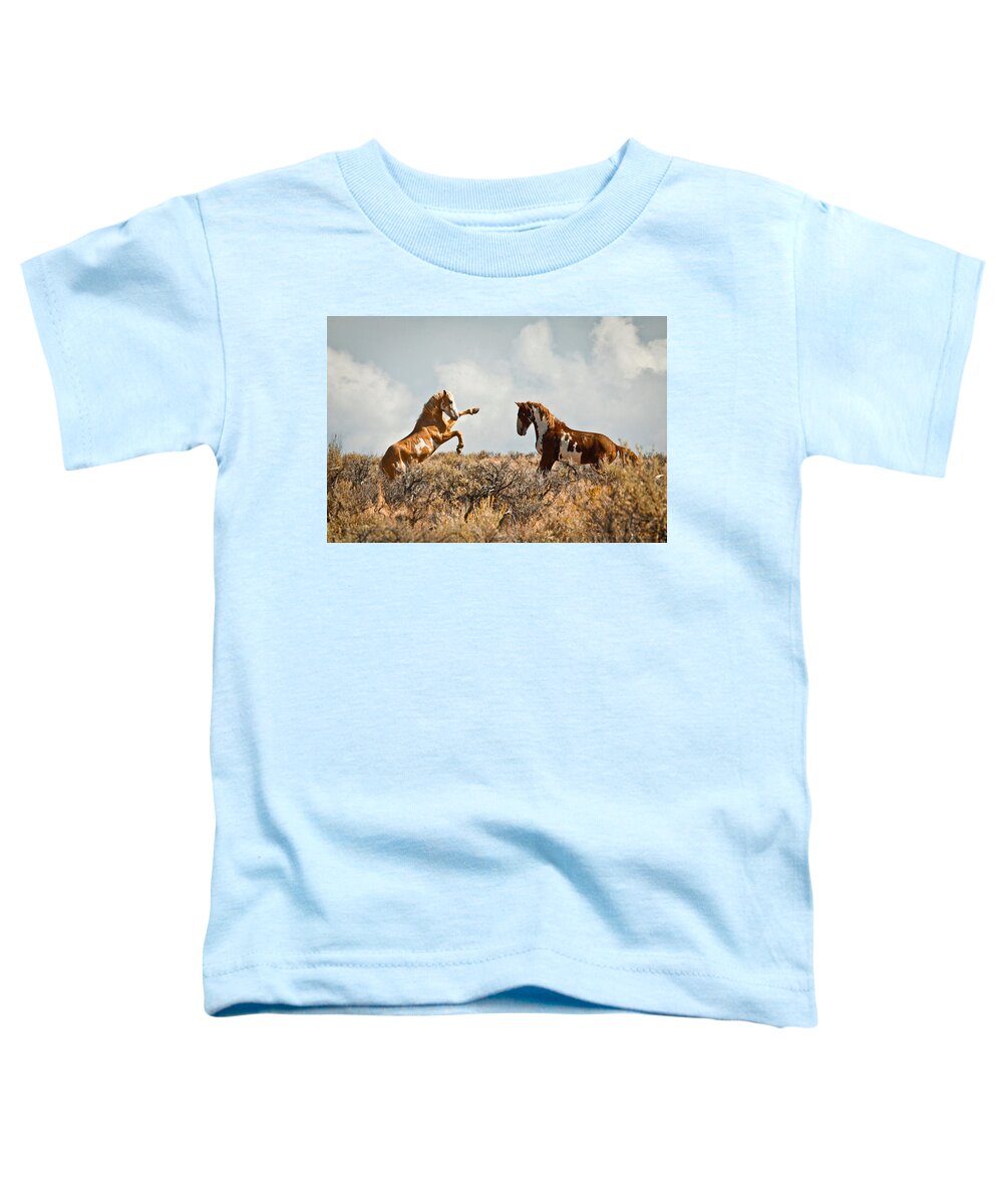 Horses Toddler T-Shirt featuring the photograph Wild Horse Fight by Steve McKinzie