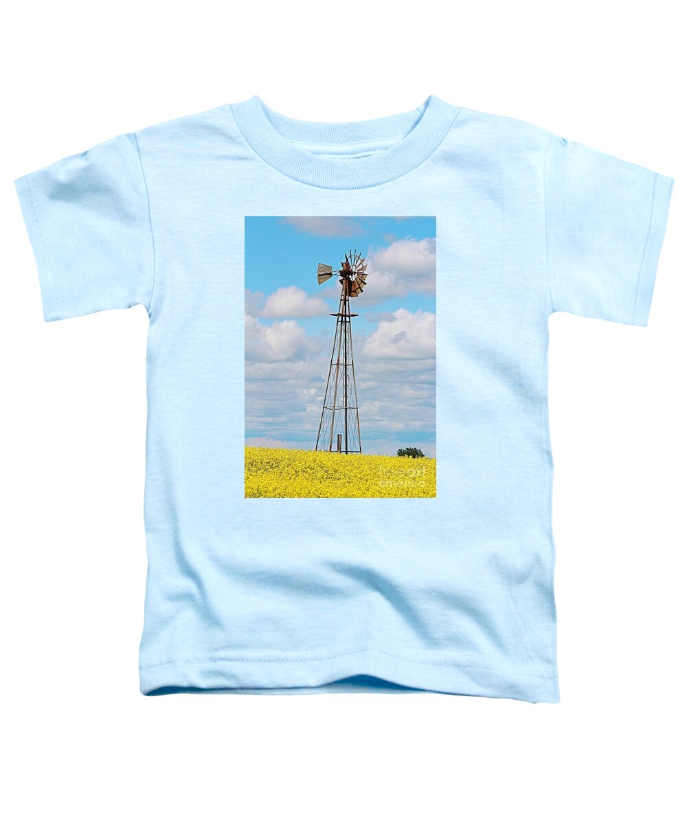 Windmill Toddler T-Shirt featuring the photograph Windmill in Canola Field by Ann E Robson