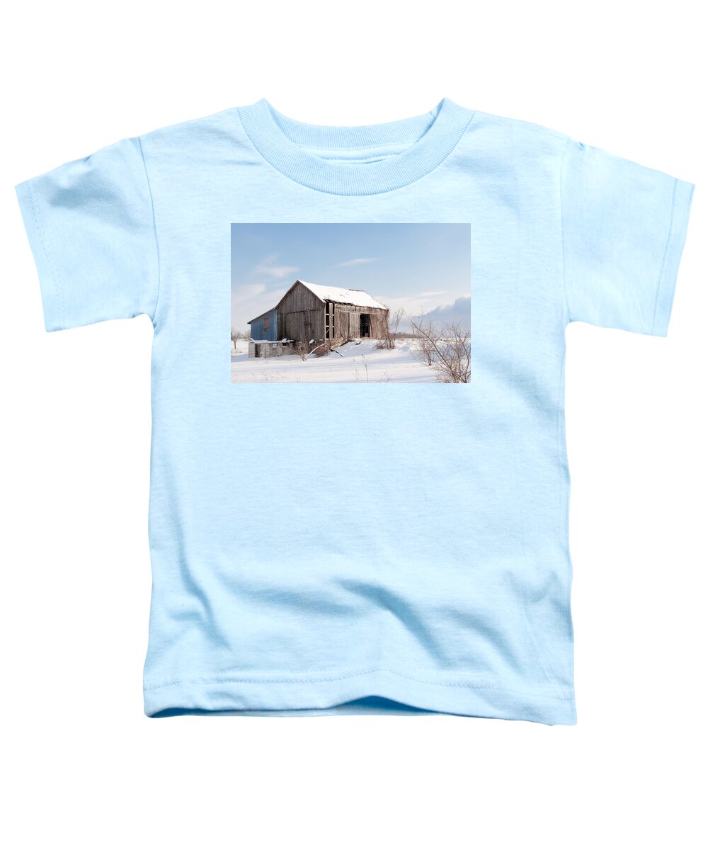 Barn Toddler T-Shirt featuring the photograph Winter Barn by Karen Varnas