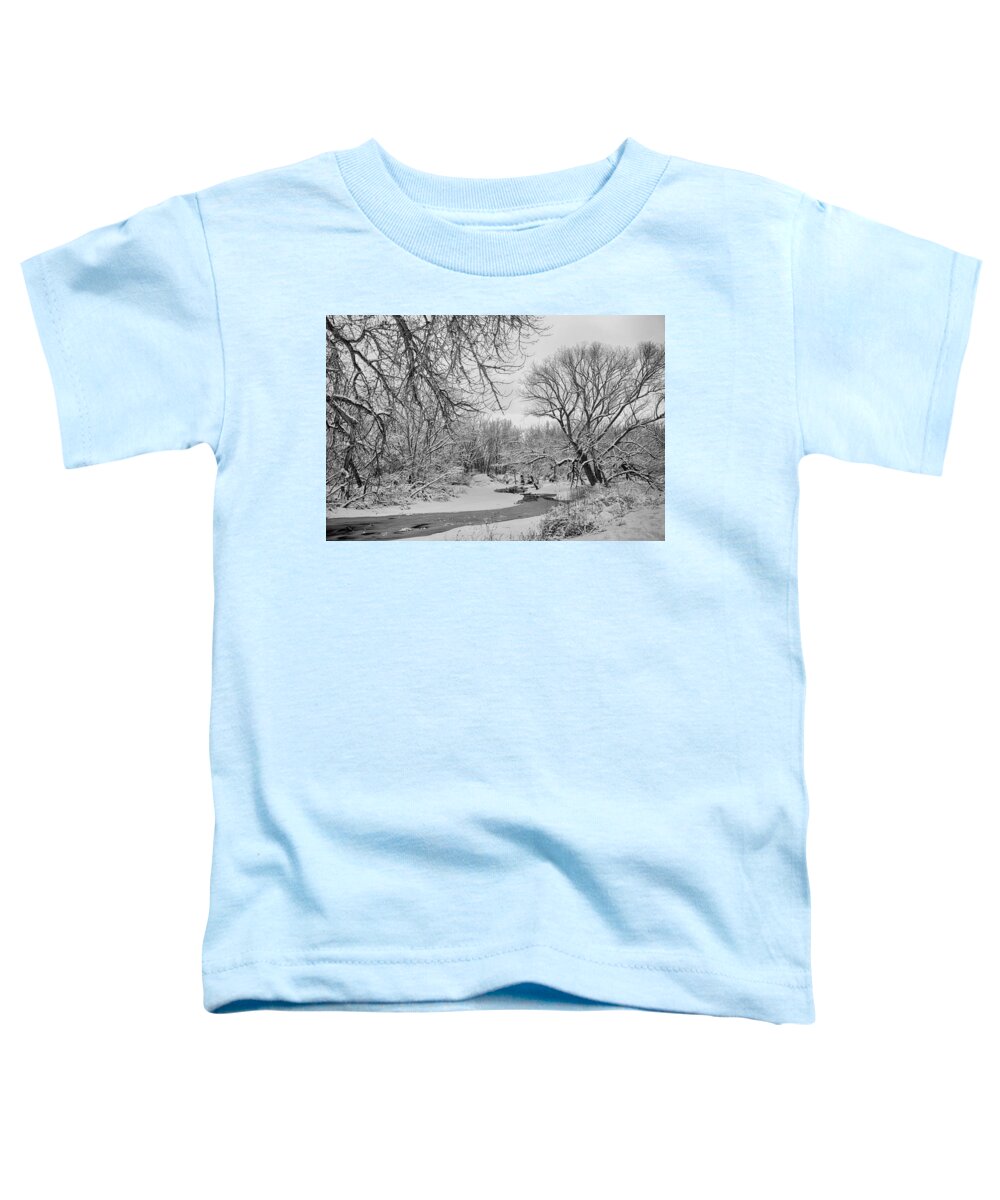 Winter Toddler T-Shirt featuring the photograph Winter Creek in Black and White by James BO Insogna
