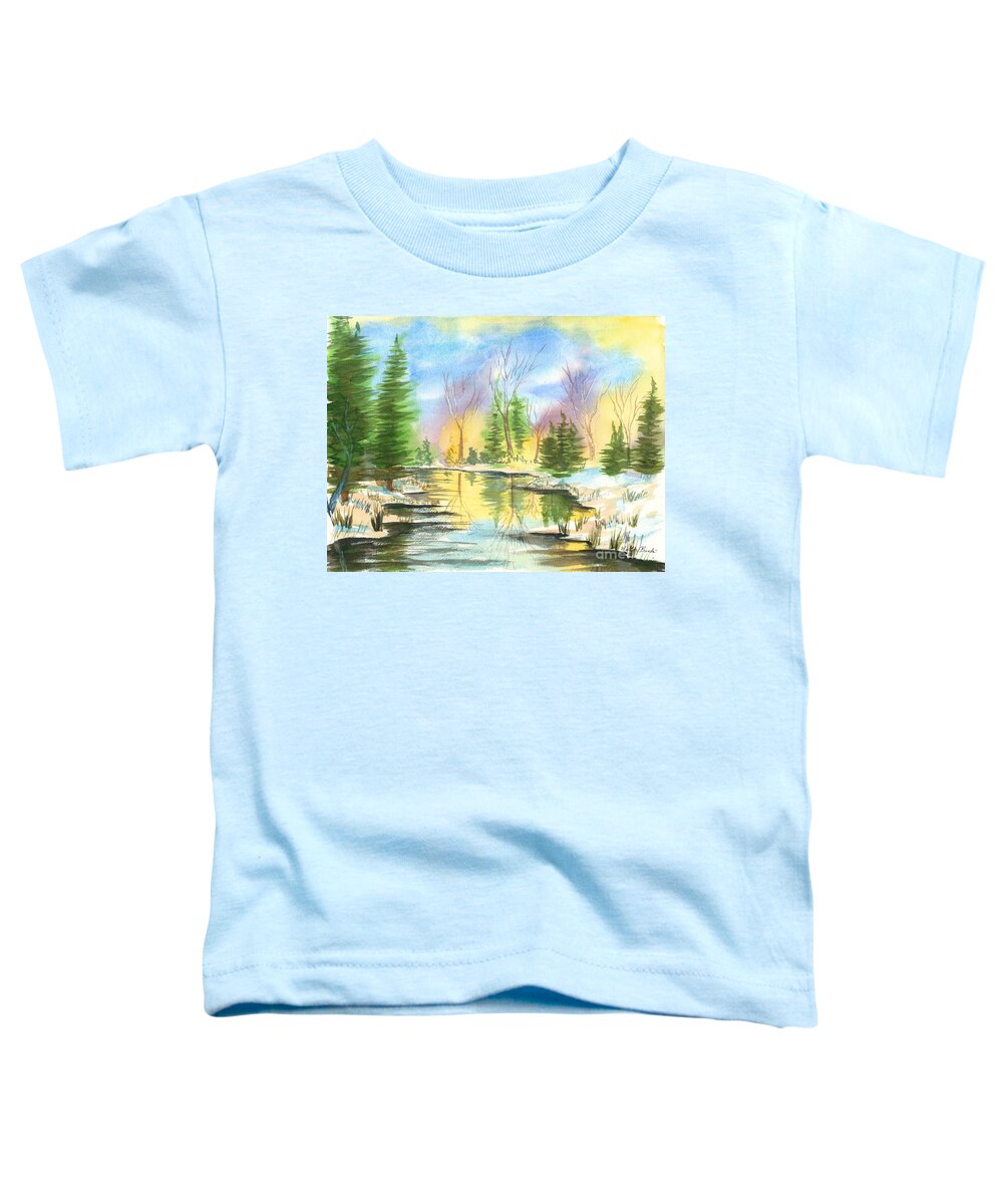 Stream Toddler T-Shirt featuring the painting Winter Stillness by Walt Brodis