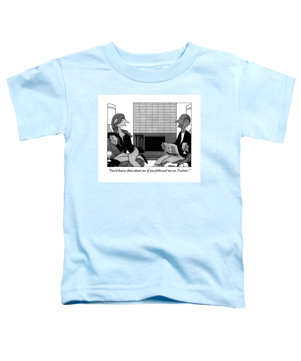 Couples Toddler T-Shirt featuring the drawing Woman On Couch Says To Man Who Is Reading by William Haefeli
