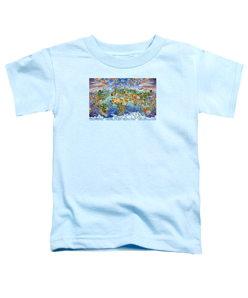 World Map Toddler T-Shirt featuring the painting World Map of world wonders by Maria Rabinky