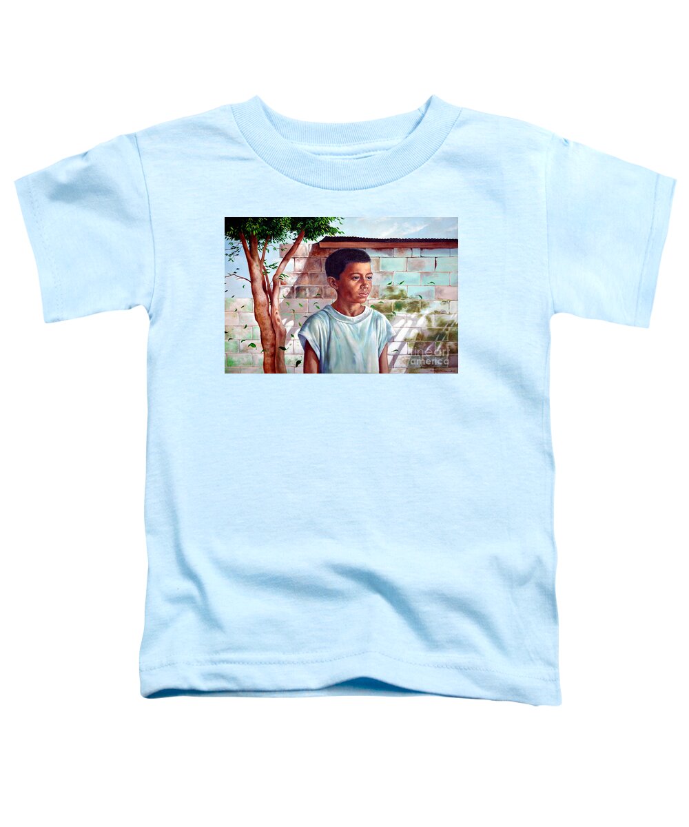 Bata Toddler T-Shirt featuring the painting Bata the Filipino Child by Christopher Shellhammer