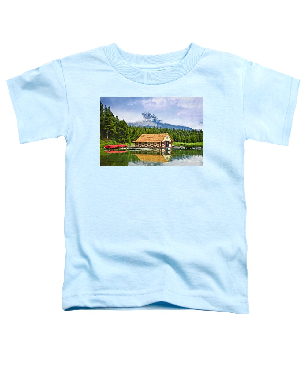 Boat House Toddler T-Shirt featuring the photograph Boathouse on mountain lake by Elena Elisseeva