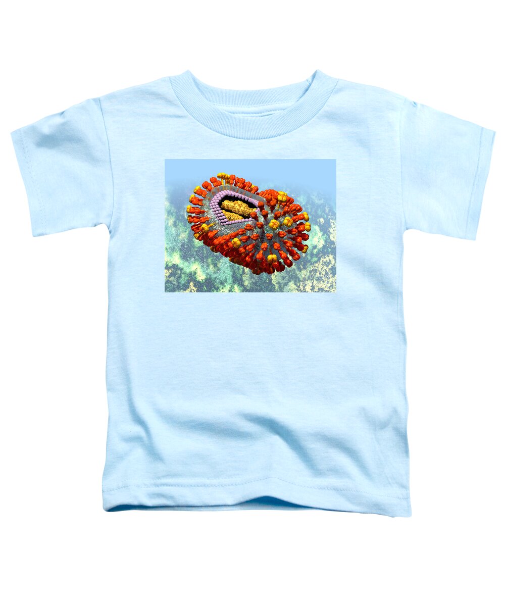 Biological Toddler T-Shirt featuring the digital art Influenza Structure on Blue by Russell Kightley