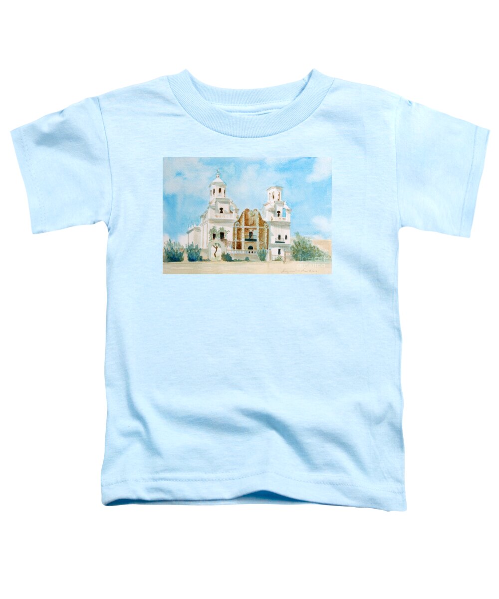 Mission Toddler T-Shirt featuring the painting Mission San Xavier del Bac by Jackie Irwin