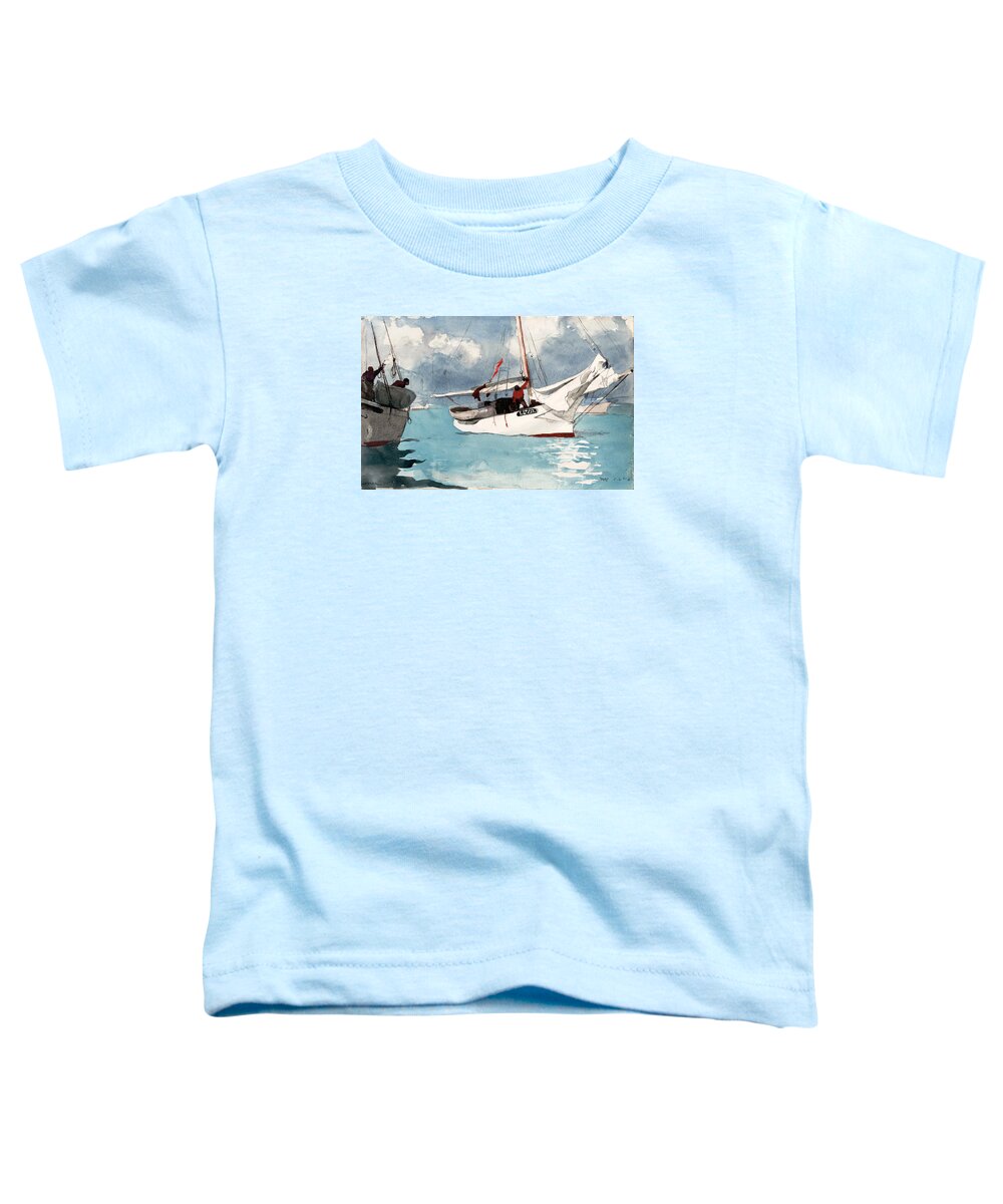 Winslow Homer Toddler T-Shirt featuring the drawing Fishing Boats. Key West #3 by Winslow Homer