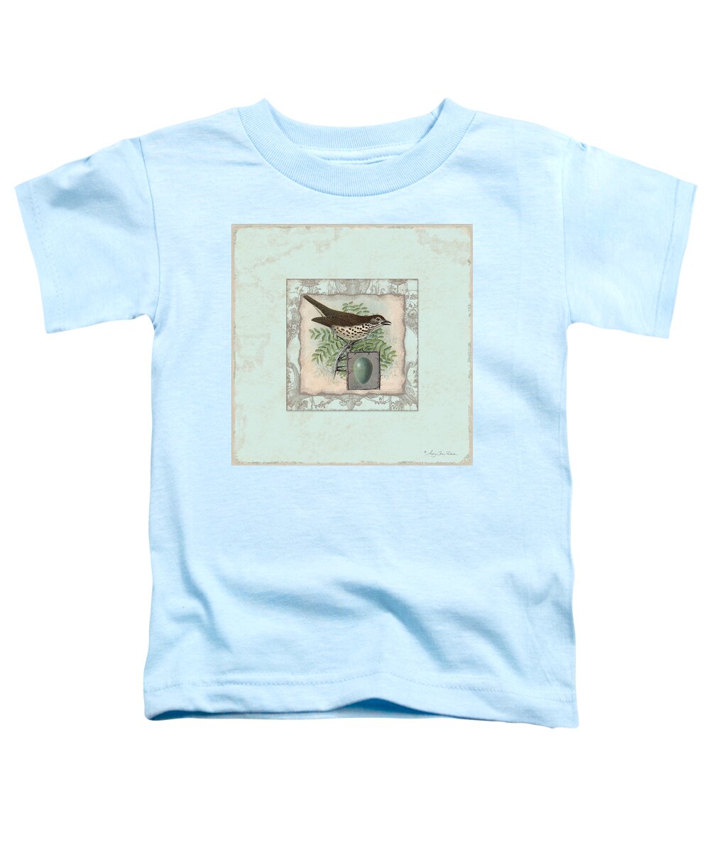 Robin Toddler T-Shirt featuring the painting Welcome to our Nest - Vintage Bird w Egg #1 by Audrey Jeanne Roberts