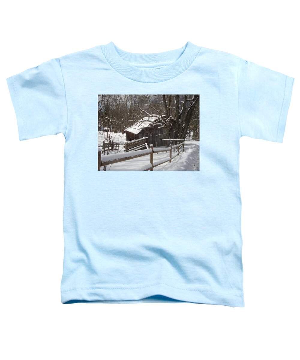 Snow Toddler T-Shirt featuring the photograph Winter Barn #1 by Bill TALICH