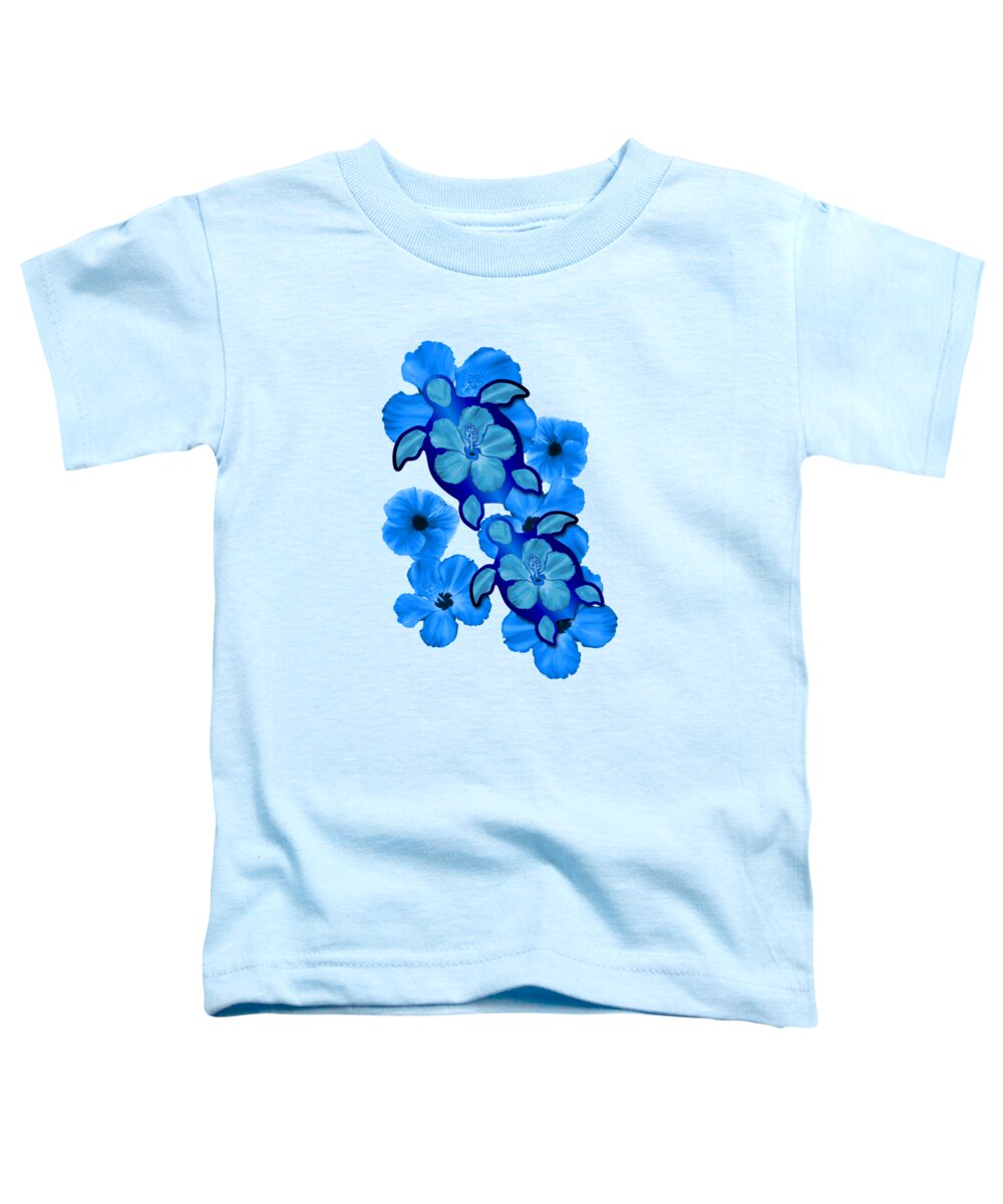 Honu Toddler T-Shirt featuring the digital art Blue Hibiscus And Honu Turtles #2 by Chris MacDonald