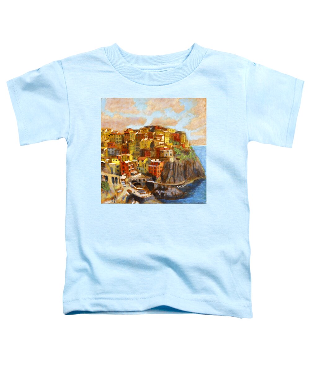 Cinque Terre Toddler T-Shirt featuring the painting Manarola Square Format by David Zimmerman
