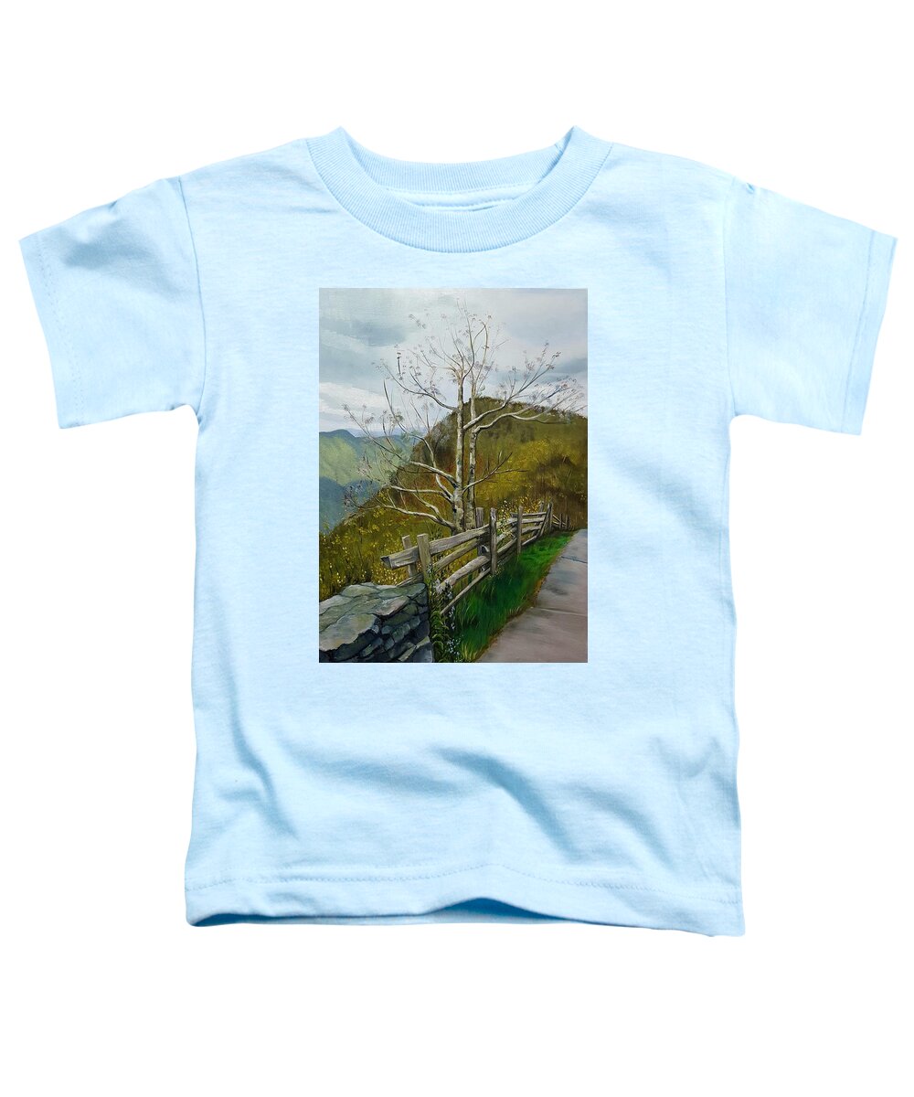 Blue Ridge Parkway Toddler T-Shirt featuring the painting A Walk Along the Edge by Connie Rish
