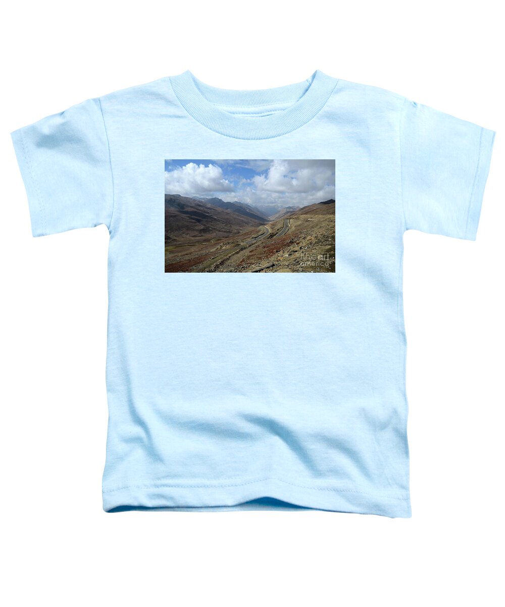 Babusar Pass Toddler T-Shirt featuring the photograph Aerial shot of mountainous Karakoram Highway Babusar Pass Pakistan by Imran Ahmed