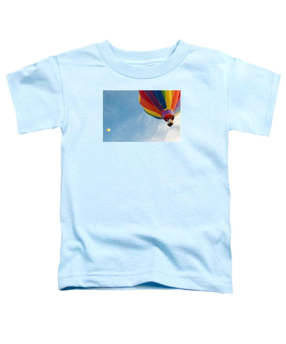 Hot Air Balloon Toddler T-Shirt featuring the photograph After liftoff by Stephen Holst
