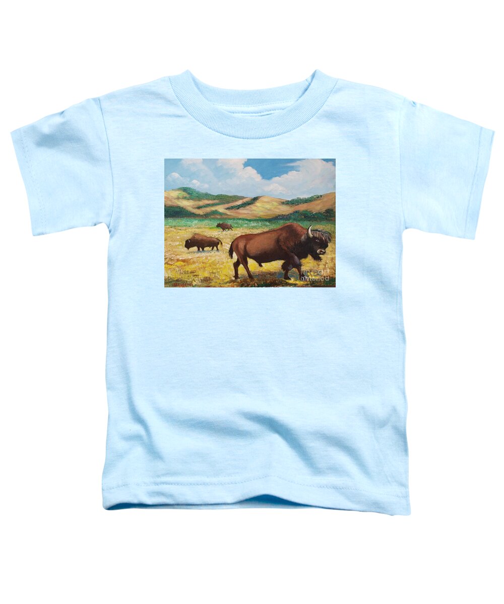 Bison Toddler T-Shirt featuring the painting American Bison by Jean Pierre Bergoeing