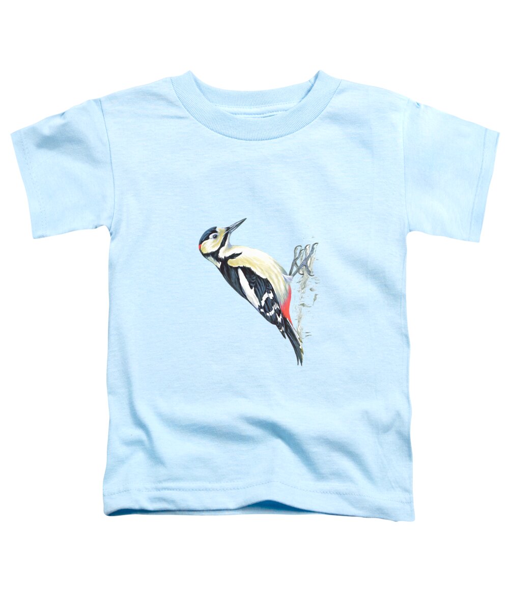 Great Spotted Woodpecker Toddler T-Shirt featuring the digital art Great Spotted Woodpecker by Roy Pedersen