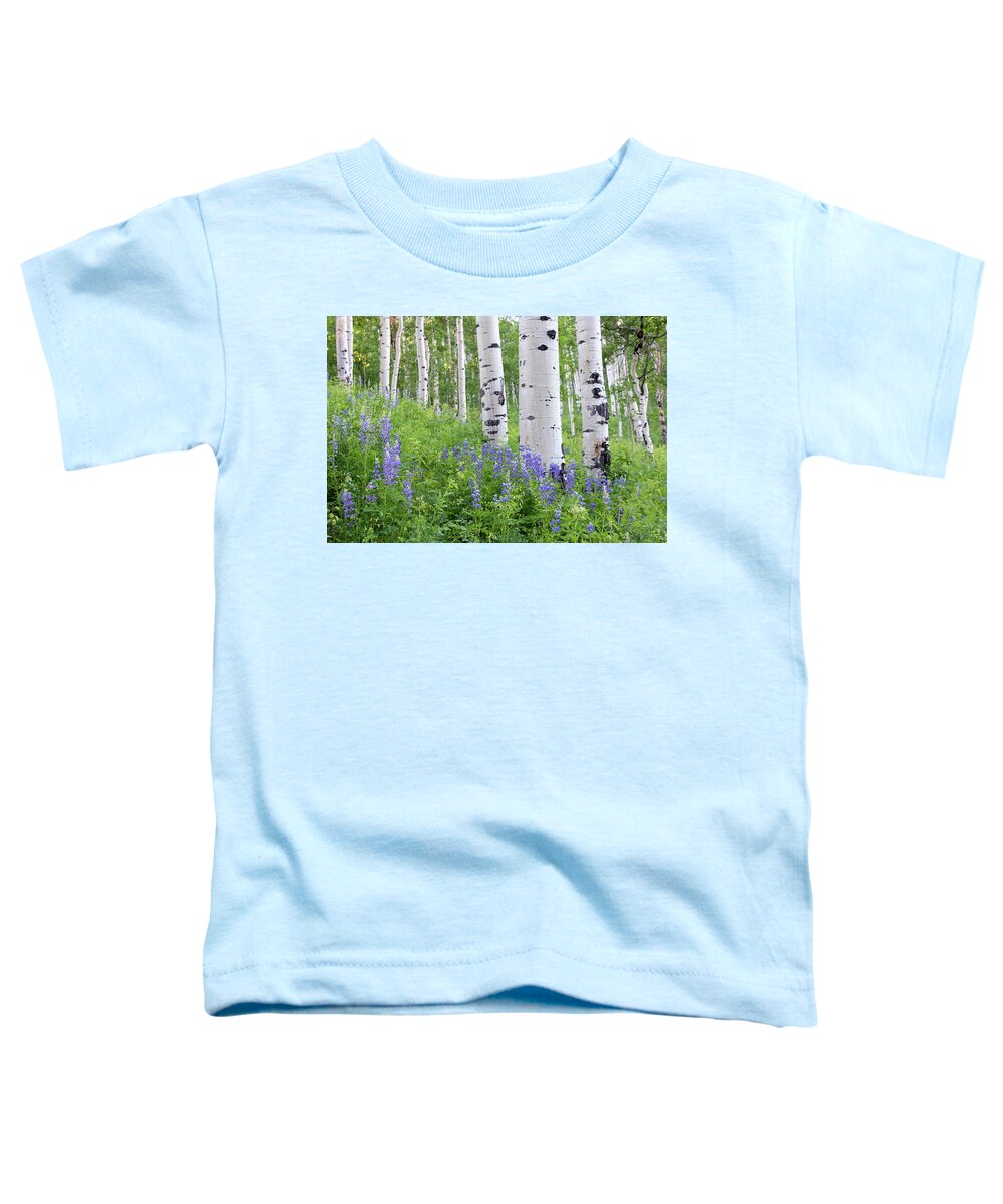 Colorado Toddler T-Shirt featuring the photograph Aspen and Lupine by Angela Moyer