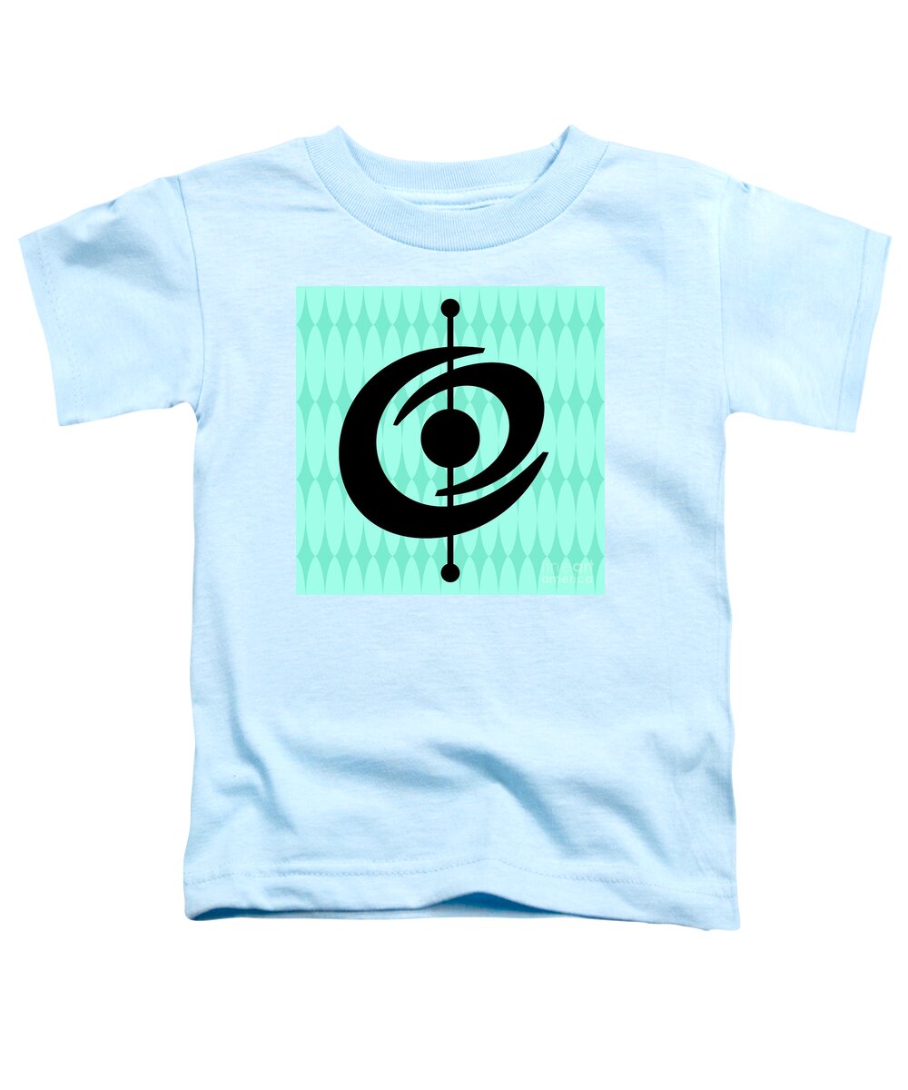 Mid Century Modern Toddler T-Shirt featuring the digital art Atomic Shape 2 on Aqua by Donna Mibus