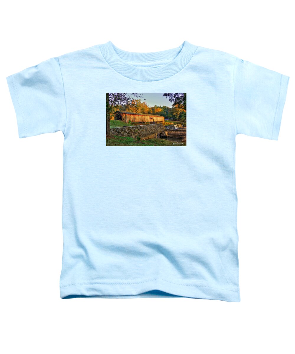 Reid Callaway Watson Mill Covered Bridge Toddler T-Shirt featuring the photograph Autumn Sunrise Watson Mill Covered Bridge State Park by Reid Callaway