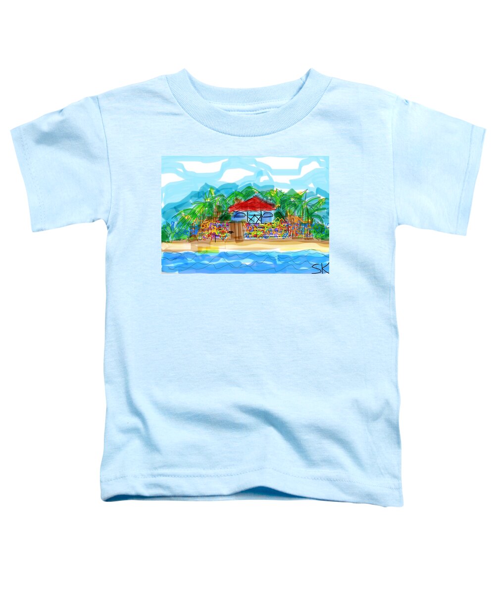 Beach Toddler T-Shirt featuring the digital art Beach Bungalow by Sherry Killam