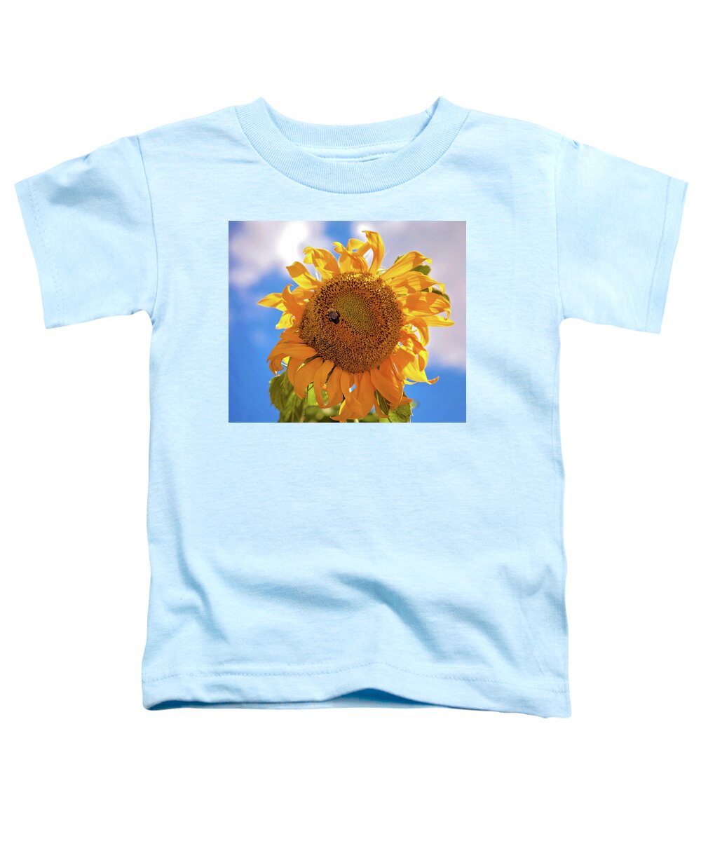 Sunflower Toddler T-Shirt featuring the photograph Bee shaded by Sunflower by Toni Hopper