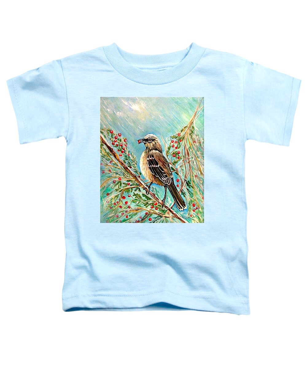 Mocking Bird Toddler T-Shirt featuring the painting Berry picking time by Carol Allen Anfinsen