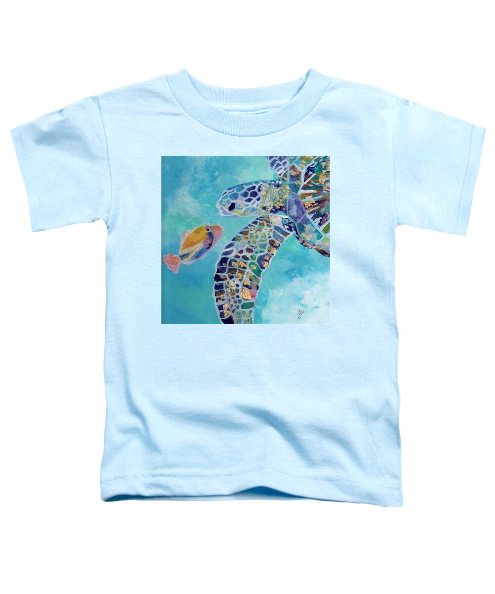 Turtle Toddler T-Shirt featuring the painting Best Friends by Marionette Taboniar