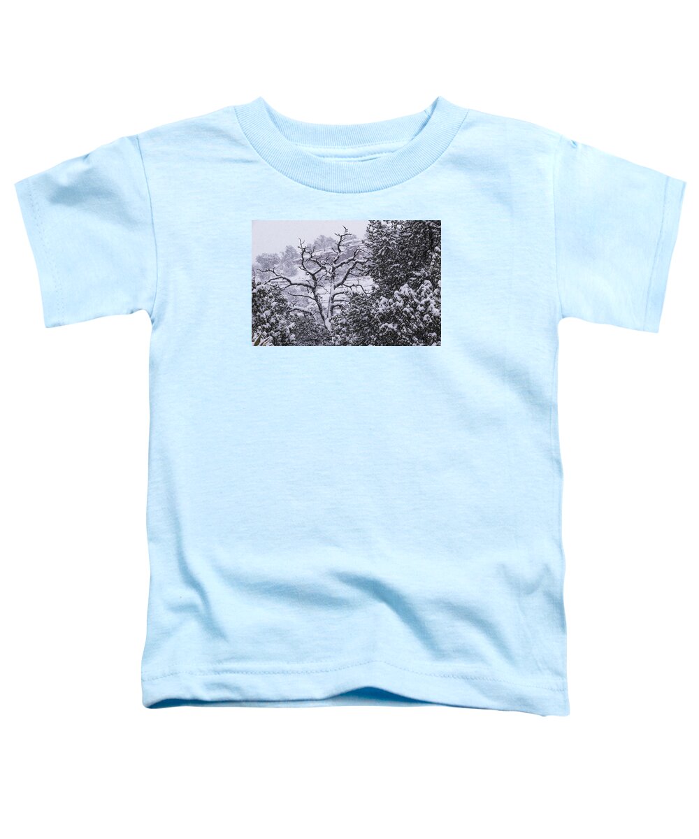 Snow Toddler T-Shirt featuring the photograph Black and White Day by Laura Pratt