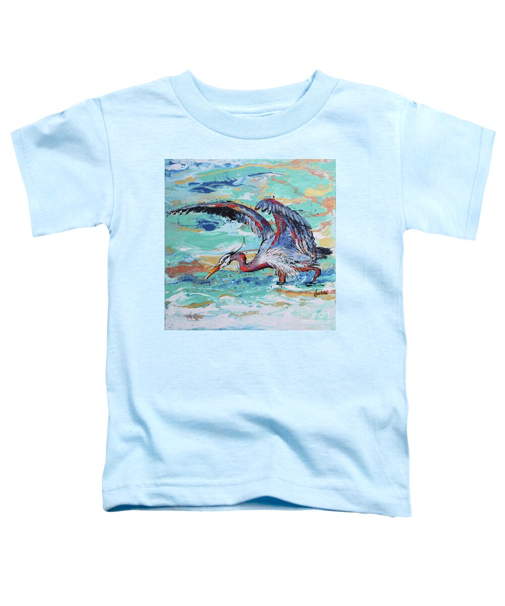 Great Blue Heron Toddler T-Shirt featuring the painting Blue Heron Hunting by Jyotika Shroff