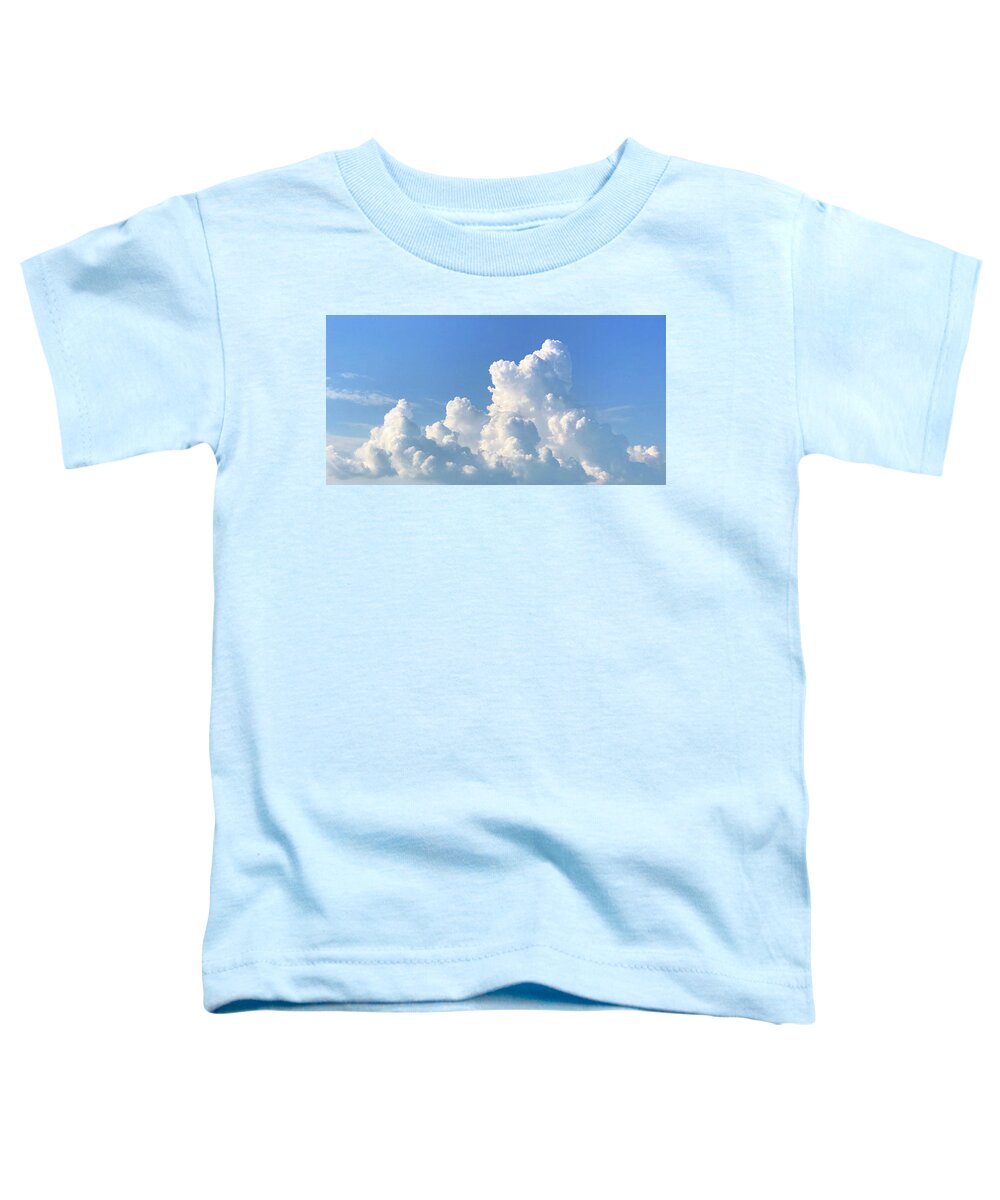 Cumulus Clouds Toddler T-Shirt featuring the photograph Blue Sky Fluffy White Clouds Panoramic by Gill Billington