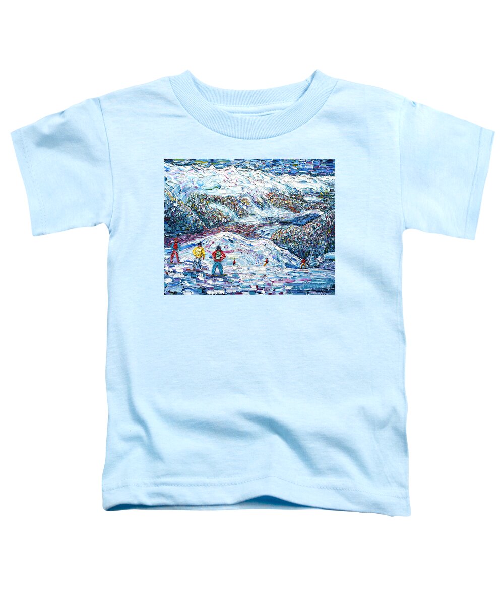 Klosters Toddler T-Shirt featuring the painting Boarders above Davos Platz by Pete Caswell