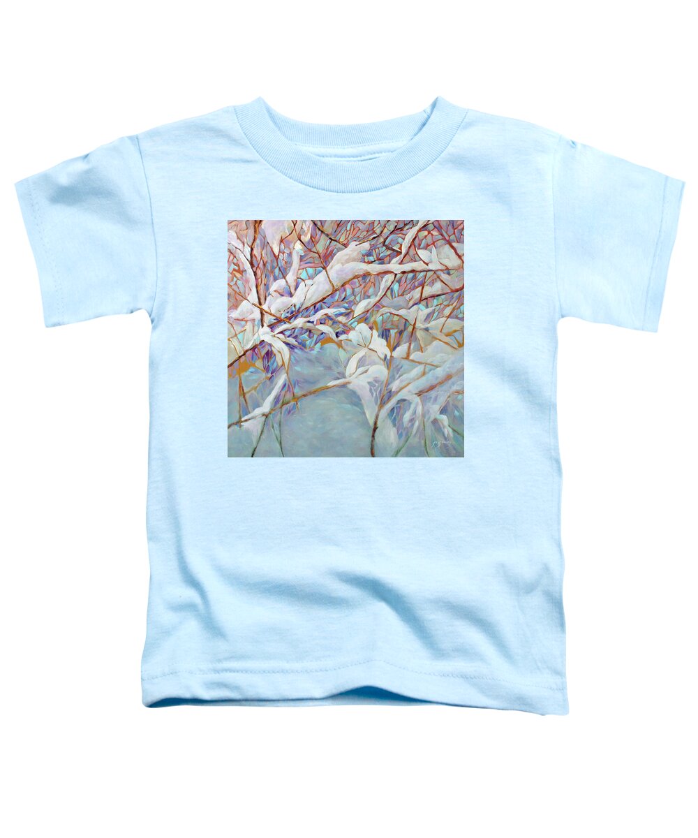 Snow Toddler T-Shirt featuring the painting Boughs in Winter 2 by Jo Smoley