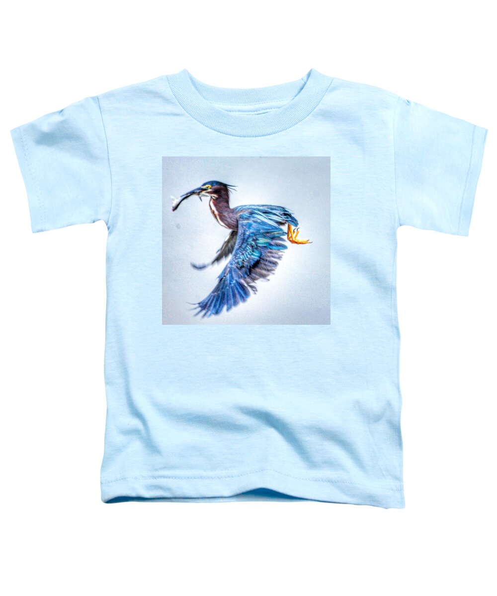Green Heron Toddler T-Shirt featuring the photograph Breakfast by Sumoflam Photography