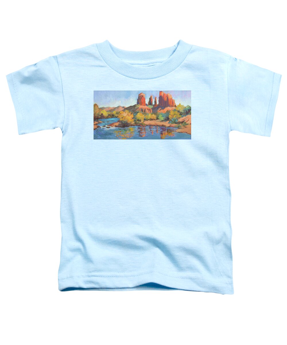 Cathedral Rock Toddler T-Shirt featuring the painting Moonrise Cathedral Rock Sedona by Diane McClary