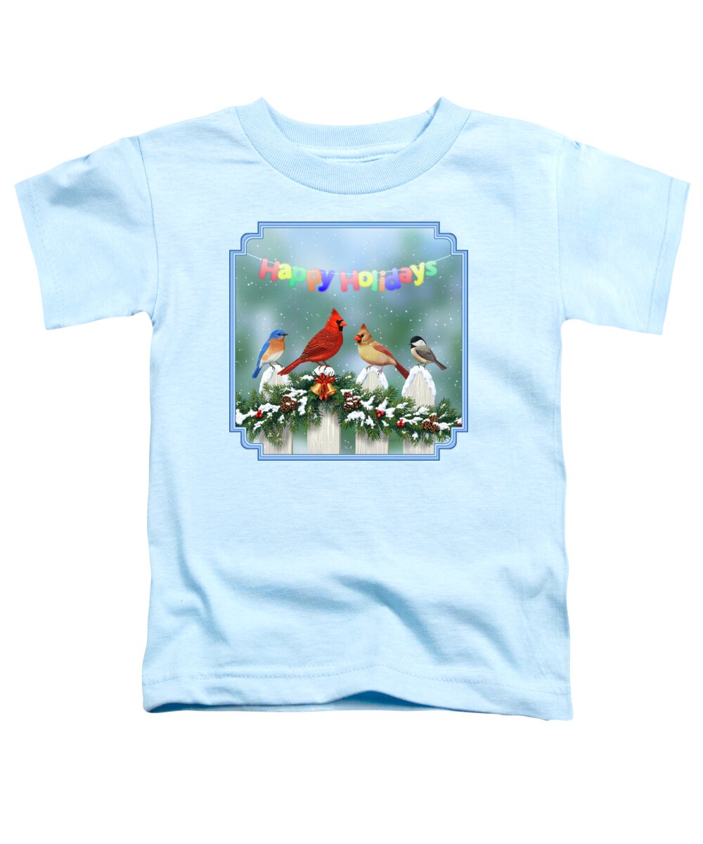 Birds Toddler T-Shirt featuring the painting Christmas Birds and Garland by Crista Forest