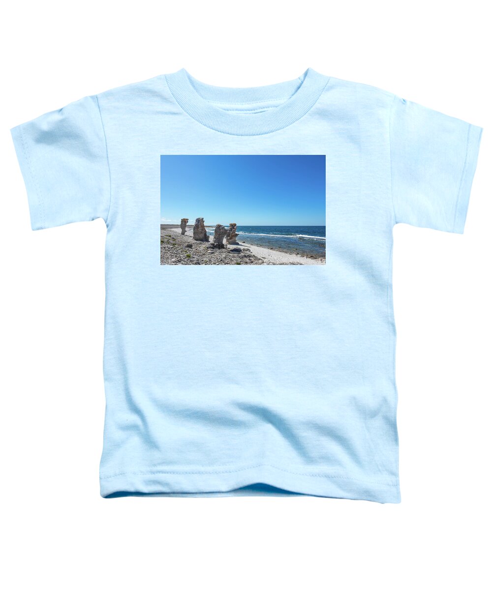 Sea Toddler T-Shirt featuring the photograph Cliff formations at the rocky coast of Gotland, Sweden by GoodMood Art