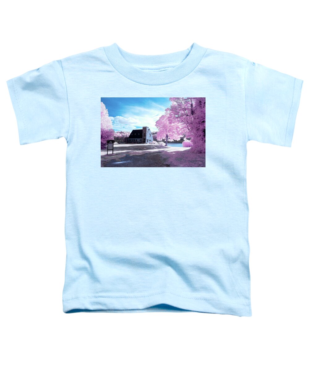 Old Stone Church West Boylston W W. Architecture Stonewall Outside Outdoors Sky Clouds Trees Bushes Brush Grass Geese Birds Newengland New England U.s.a. Usa Brian Hale Brianhalephoto Ir Infrared Infra Red Historic Toddler T-Shirt featuring the photograph Cotton Candy Church by Brian Hale