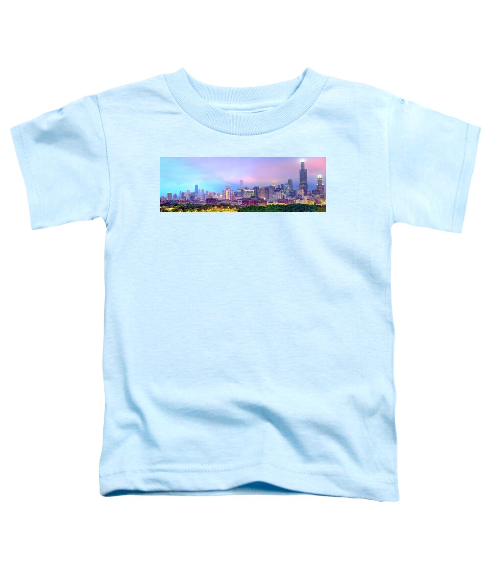 Chicago Skyline Toddler T-Shirt featuring the photograph Downtown Chicago Cityscape Skyline Panorama by Gregory Ballos