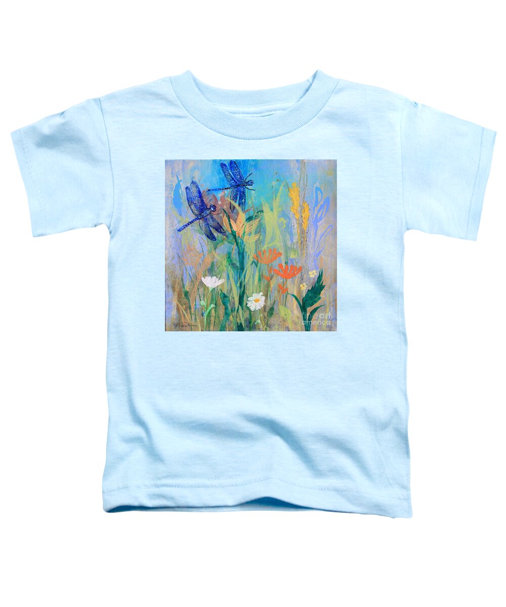 Dragonflies Toddler T-Shirt featuring the painting Dragonflies in Wild Garden by Robin Pedrero