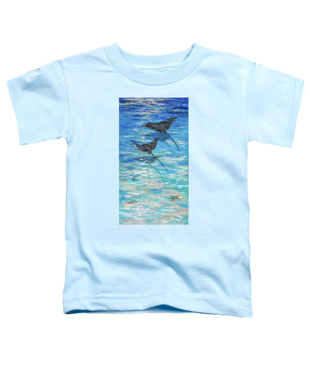 Stingray Toddler T-Shirt featuring the painting Eagle Rays Gliding by Linda Olsen