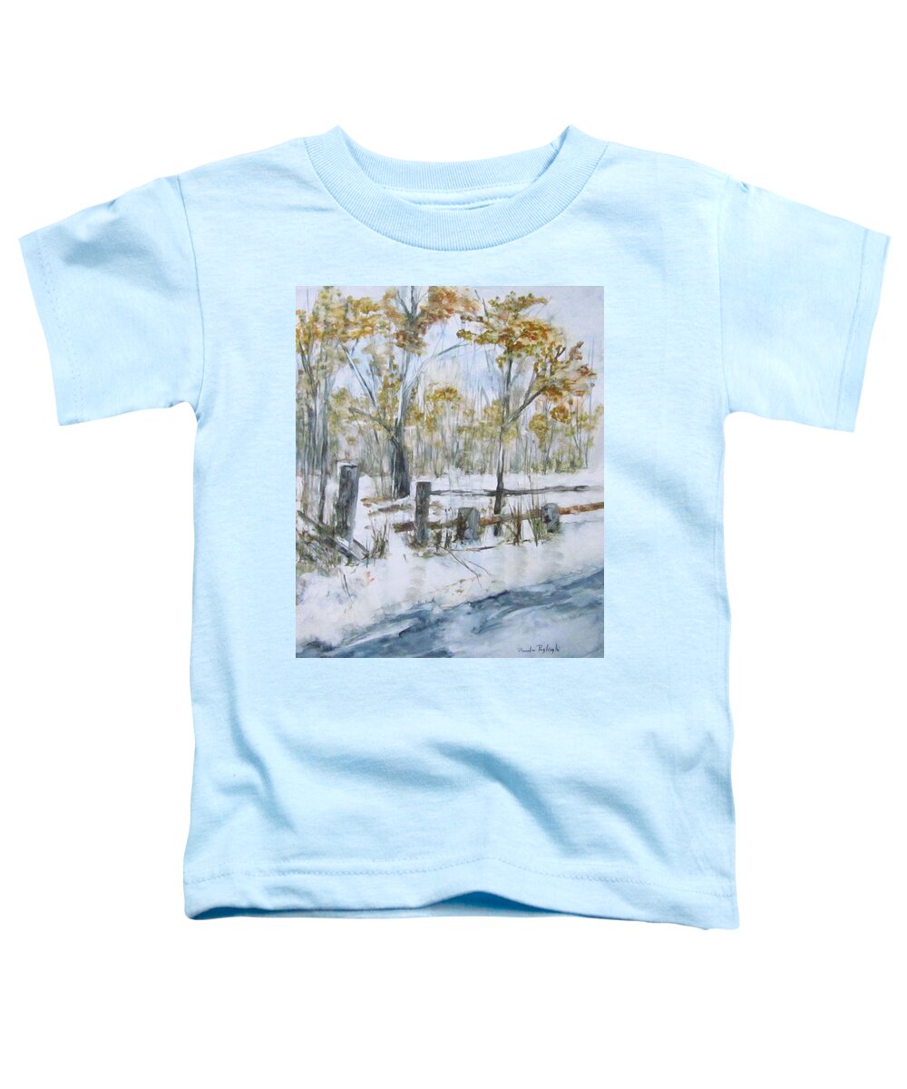 Early Spring Toddler T-Shirt featuring the painting Early Spring Snow by Paula Pagliughi