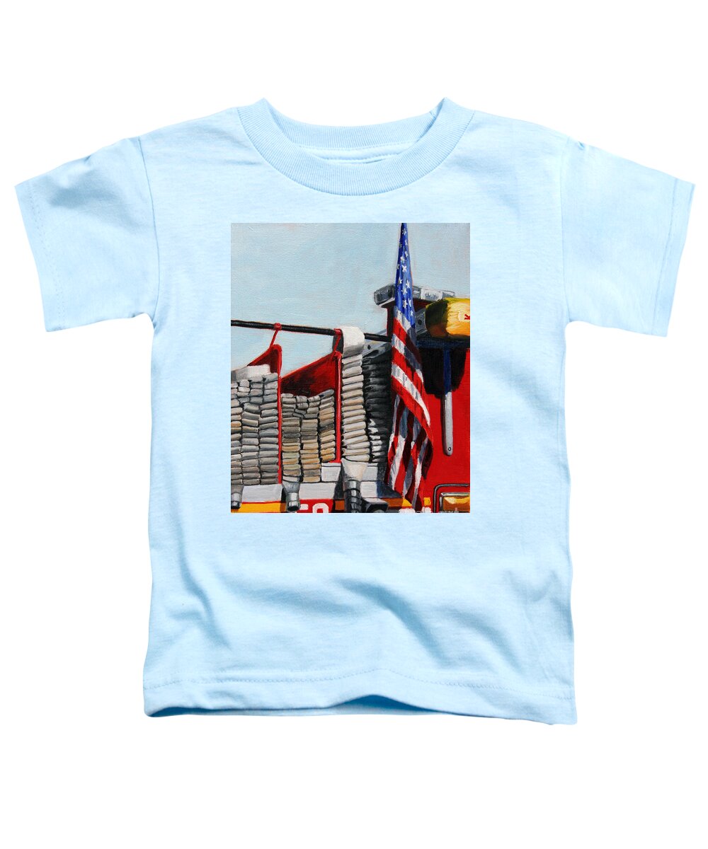 Fdny Toddler T-Shirt featuring the painting FDNY ENGINE 59 American Flag by Paul Walsh