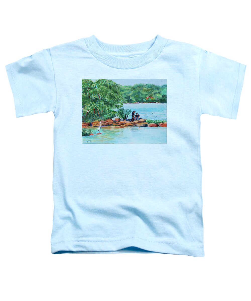 Fishing Toddler T-Shirt featuring the painting Fishin' Sticks by Jeannie Allerton