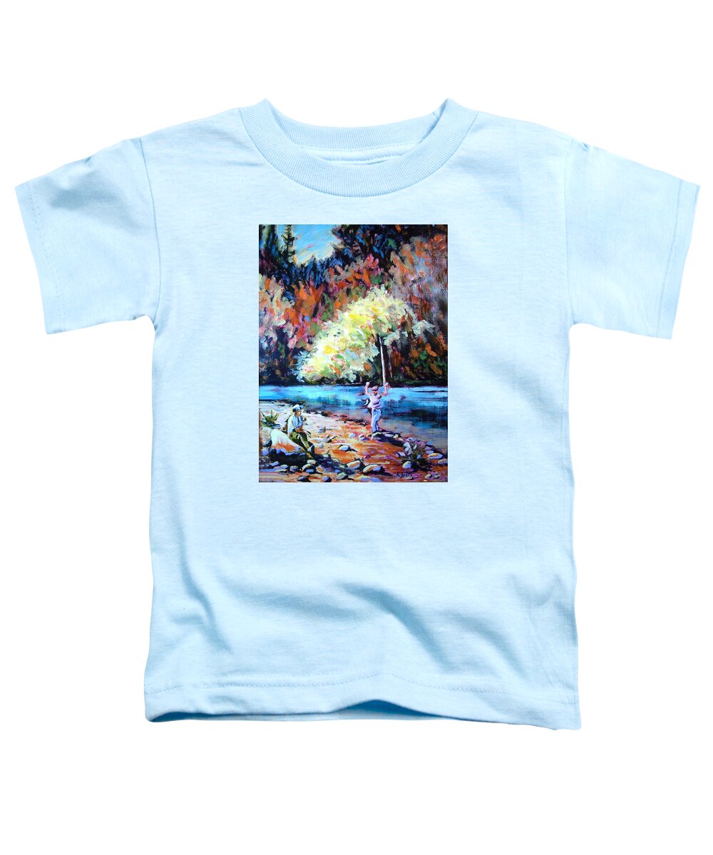 Landscape Toddler T-Shirt featuring the painting Fishing Painting Catch of the Day by Karla Beatty