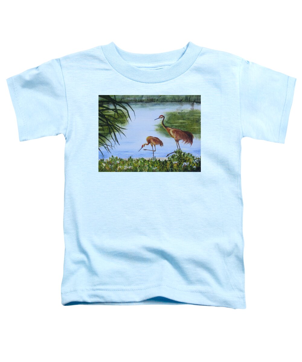 Crane Toddler T-Shirt featuring the painting Florida Sand Cranes by Joseph Burger