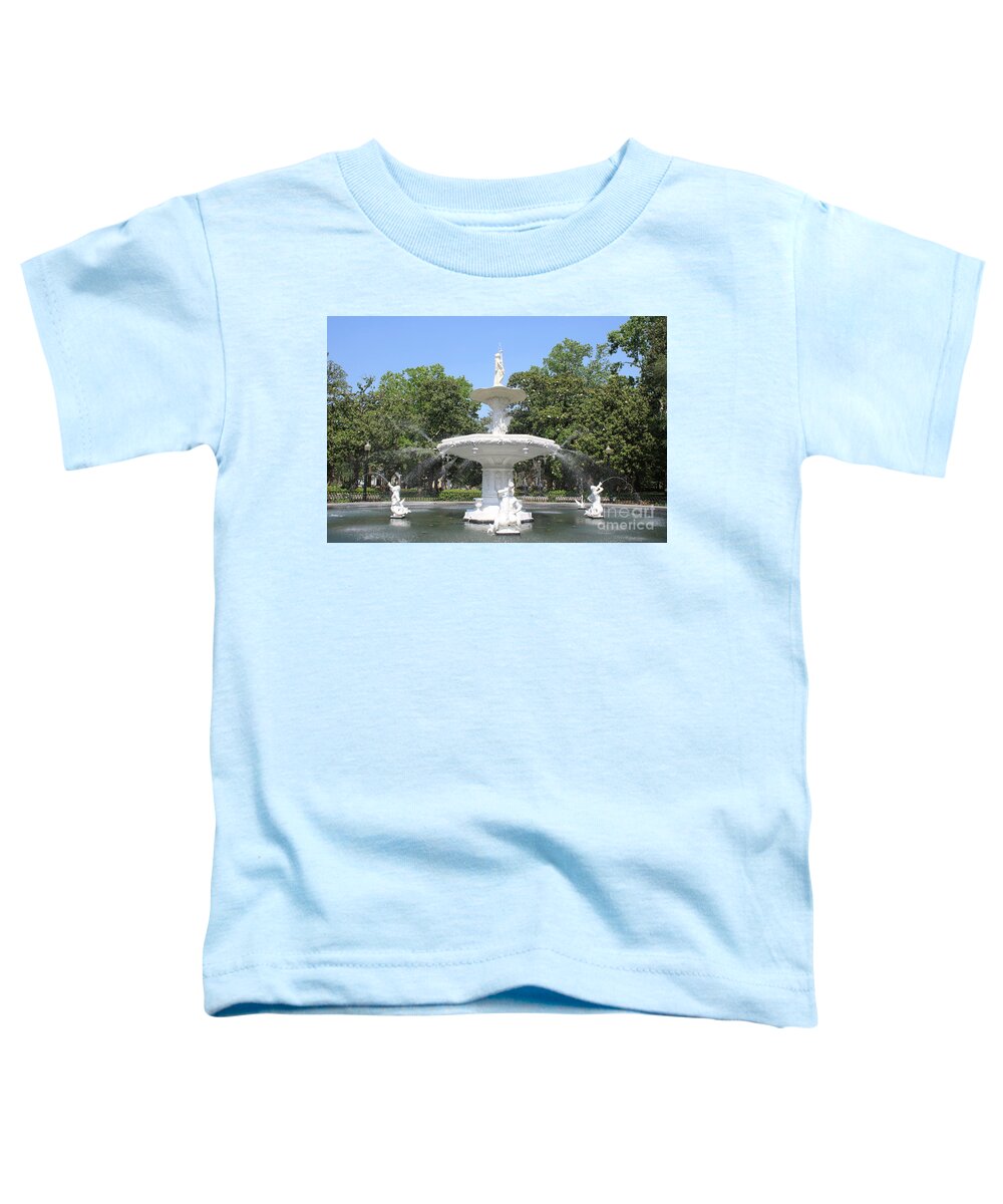 Savannah Georgia Toddler T-Shirt featuring the photograph Forsyth Park Fountain with Blue Sky by Carol Groenen